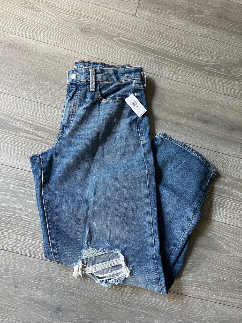 Women’s Distressed Blue Jeans - Classic Mid Wash